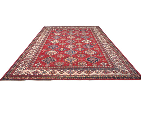 10x14 Red Kazak Afghan Hand Knotted Geometric Wool Area Rug